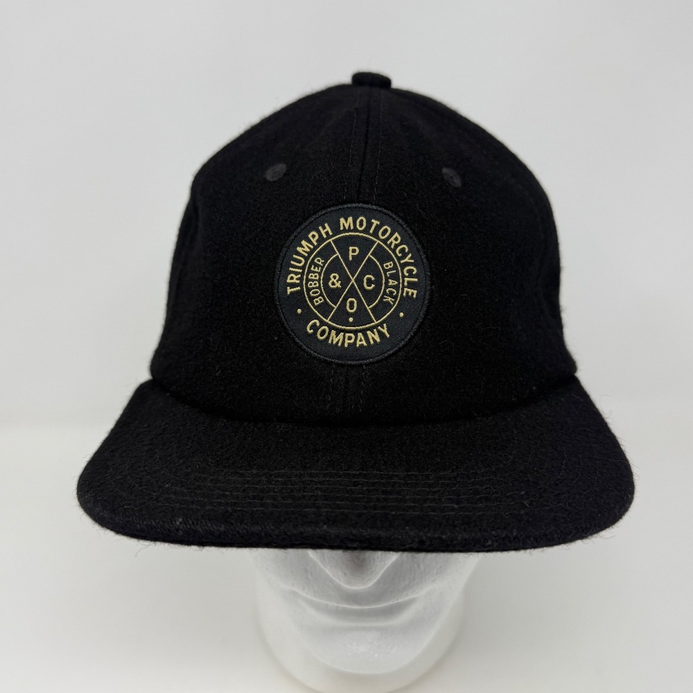 Triumph x P&Co Bobber Black Wool Strapback Motorcycle Hat Cap Mens Black